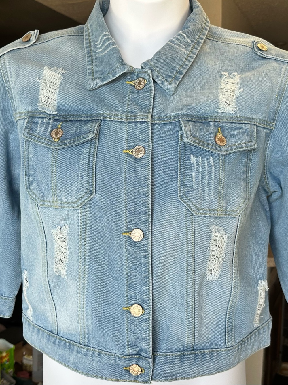 SHEIN Light Blue Distressed Denim Jacket